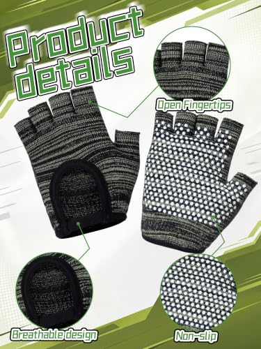 Fourluoo 4 Pairs Pilates Gloves with Grips for Women Non Slip Cotton Fingerless Silicone Yoga Gloves for Gym Exercise Workout Weight Training Mitten Fits Women Men - color: Black,Green,Blue,Purple