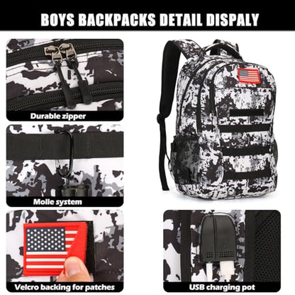 4land Camo Backpack for Boys,Army Boys Backpacks for Elementary Middle School Military,Camouflage Bookbag 40L - color: D-white Camo