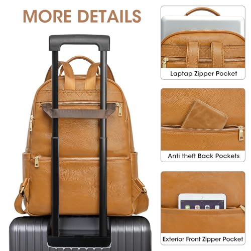 Kattee Genuine Leather Backpack Purse for Women Antitheft Rucksack Soft Work Casual Daypack Fashion - color: Khaki