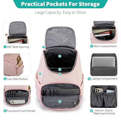 NOL Natural Organic Lifestyle Women's Quilted Puffer Backpack, Large Waterproof Lightweight Puffy Bookbag, Carry on Daypack for Travel, Work (Pink) - color: Pink