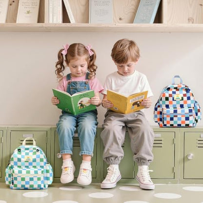 STEAMEDBUN Toddler Backpack Boys Girls 2-4, Preschool Daycare Backpack -12inch - color: Green Checkerboard, size: Mini-12"H(not fit folder)