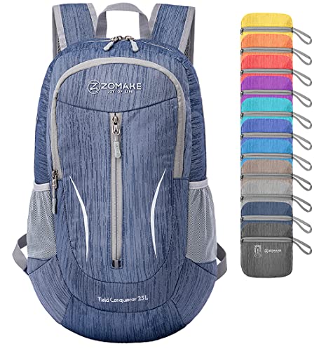 ZOMAKE 25L Ultra Lightweight Packable Backpack, Foldable Hiking Backpacks Water Resistant Small Folding Daypack for Travel(Navy Blue) - color: Navy Blue