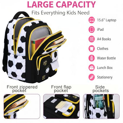 3PCS Kids Backpack Set, School Backpack with Lunch Bag & Pencil Case, Lightweight Waterproof Bookbag for Kids (Black soccer) - color: Black Soccer