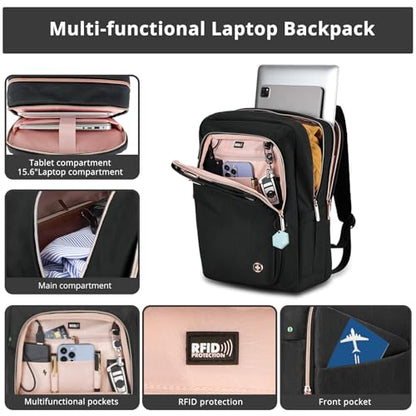 Swissdigital Design Business Backpack For Women with Rose Gold-Tone Zippers College Travel Laptop Backpack with Apple Find My Network,Fits 15.6 inch Laptop,Black-Finder Color Random | SD1006FB0-01 - color: Black Hexagon