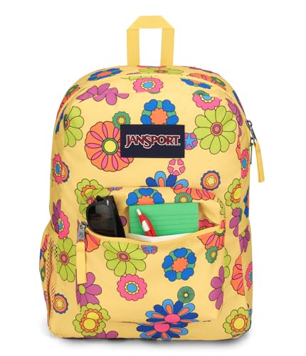 JanSport Cross Town Backpack 17" x 12.5" x 6" - Simple Bag for Everyone with 1 Main Compartment, Front Utility Pocket - Premium Class Accessories - Power to the Flower - color: Power to the Flower