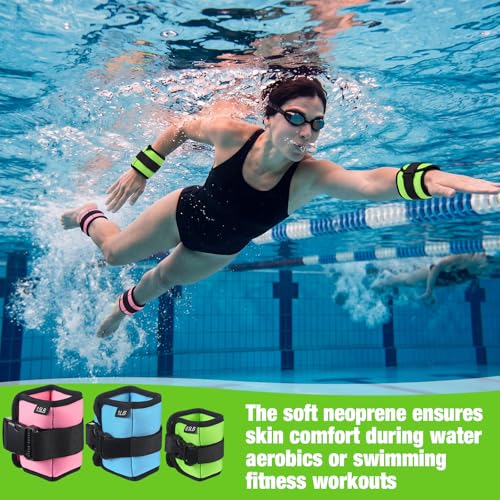 Arrowbash 3 Pairs Ankle Weights for Men Women 0.5lb/1lb/1.5lb Adjustable Swimming Ankle Wrist Weights Bands Set for Pool Aqua Cuffs Aerobics Fitness Jogging Walking Running Yoga - color: Pink Blue Green
