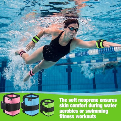 Arrowbash 3 Pairs Ankle Weights for Men Women 0.5lb/1lb/1.5lb Adjustable Swimming Ankle Wrist Weights Bands Set for Pool Aqua Cuffs Aerobics Fitness Jogging Walking Running Yoga - color: Pink Blue Green