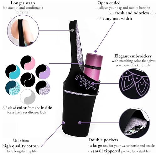 Yoga Mat Bag – Versatile Yoga Bag with Mat Straps & Storage Pockets, Holds Yoga & Pilates Mats, Lightweight & Durable - color: Lavender Bliss