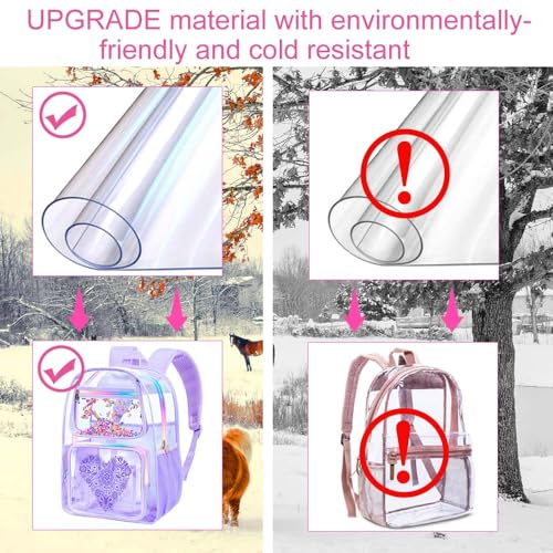 gxtvo 3PCS Clear Backpack, Women’s Sequins Transparent Bookbag Set, Cute Heavy Duty See-Through School Bag for Teens and Elementary Students – Flower Purple Love - color: Flower Purple Love Clear Backpack Set