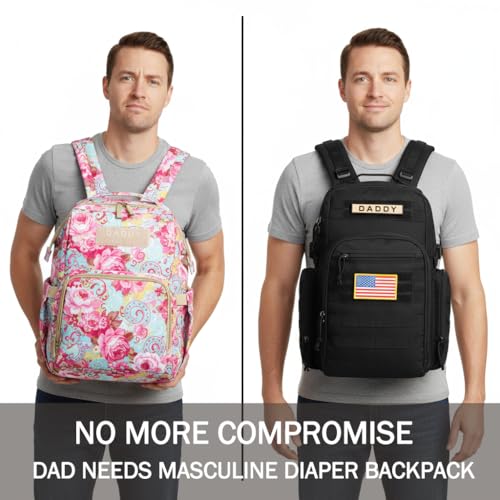 MIRACOL Diaper Bag Backpack for Dad: 40L XL Capacity Fits 1-3 Days Trip - Military Style with Daddy Patch for Active Dads - Ideal Gift for New Fathers & Husbands - color: Black