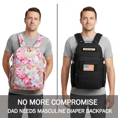 MIRACOL Diaper Bag Backpack for Dad: 40L XL Capacity Fits 1-3 Days Trip - Military Style with Daddy Patch for Active Dads - Ideal Gift for New Fathers & Husbands - color: Black