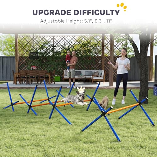 PawHut 4 Pieces Dog Agility Training Equipment, Dog Agility Course Backyard Set with Adjustable Height and Carry Bag, Indoor Outdoor Jumping Hurdles for Training, Orange