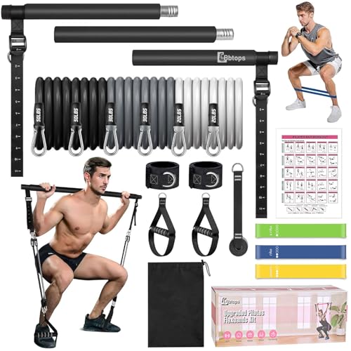 Bbtops Pilates Bar Kit with Resistance Bands,Pilates Bar with Stackable Bands Workout Equipment for Legs,Hip,Waist and Arm,Exercise Fitness Equipment for Women & Men Home Gym Yoga Pilates - color: Glossy Black