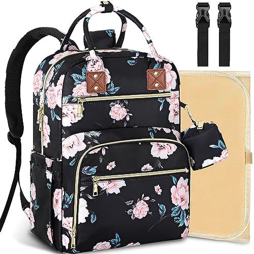 Tenot Baby Diaper Bag Backpack, Travel Diaper Bags for Girl Boy Large Capacity Baby Bag Backpack for Women Black Floral - color: Black Floral
