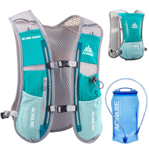 Azarxis Running Water Bottles Flask BPA Free Leakproof Hydration Vest Packs Waist Belt Replacement for Triathlon Marathon Hiking Cycling Climbing Runner - color: #4 Mint Blue (5L) with a 1.5L Hydration Bladder