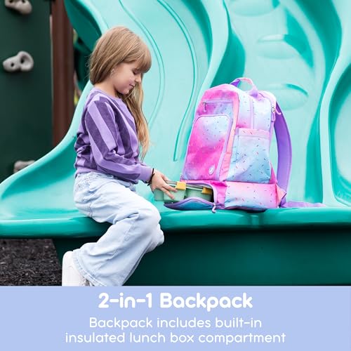 J World New York 2-in-1 Insulated Backpack Lunch Box for Kids. Adult School Bookbag, Purple, 17 x 13 x 9 Inches - color: Purple