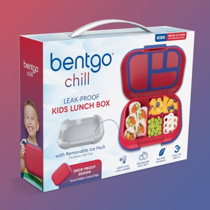 Bentgo Chill Kids Leakproof Lunch Box - 4-Compartment Bento Box with Built-In Ice Pack, 3.3 Cup Capacity, BPA-Free, Microwave & Dishwasher Safe Tray, Ages 3–7 (Red/Royal) - color: Red/Royal
