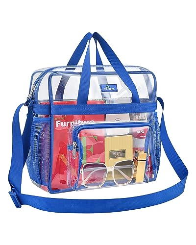 MAY TREE Clear Bag for Stadium Events 12×6×12 Clear Tote Lunch Bag with Reinforced Straps for Work, Sporting Events and Gym, Blue - color: Blue