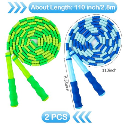 Jump Rope for Kids, Adjustable Jump Ropes for 4 5 6 7 8 10 12, Tangle Free Jumping Rope Age 8-12, Segmented Soft Beaded Skipping Rope for Women Fitness - color: Green and Blue