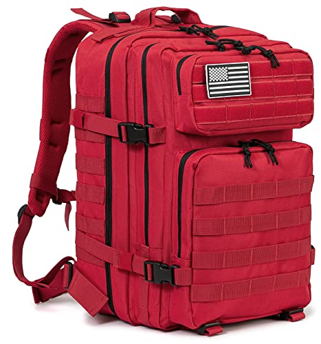 QT&QY 45L Military Tactical Backpacks Molle Army Assault Pack 3 Day Bug Out Bag Hiking Treeking Rucksack… - color: 3.4 Red