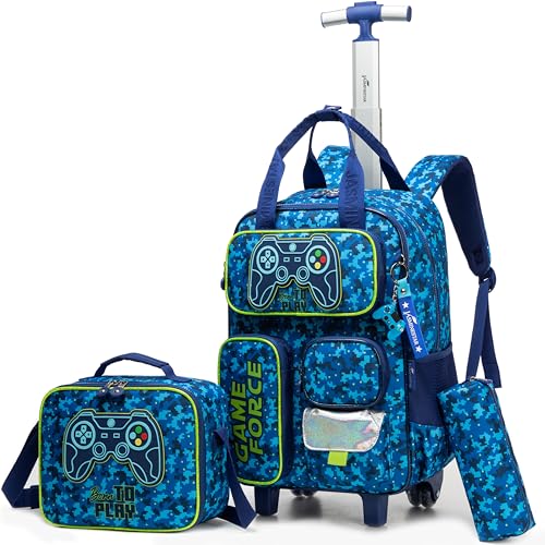 Kids Rolling Backpack with Wheels for Elementary Preschool Students 16inch Boys Travel Luggage Carry on Backpack for Boys Ages 6-8 - color: B Game