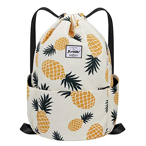 XEYOU Drawstring Sports Backpack Lightweight Gym Yoga Sackpack Shoulder Rucksack Casual Outdoor Daypack for Women and Men | Lightweight - color: Pineapple Pattern