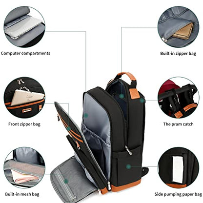 Diaper Bag Backpack, Large Baby Nappy Bags with Portable Changing Pad for Boys and GirlsMultifunction Travel Baby Bag for Moms Dads, Shower Gifts Waterproof and Stylish，Black - color: Black