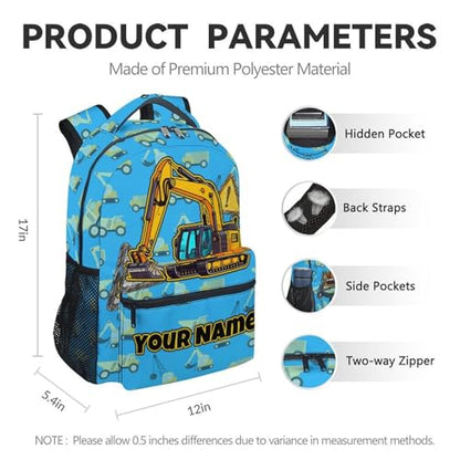 Personalized Toddler Backpack Boys - 17 Inch Excavator Construction Backpacks for Kids, Large Capacity Portable Kindergarten Bookbag Gifts - color: Blue