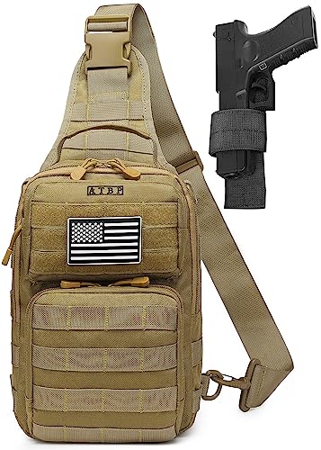 Tactical Sling Backpack With Holster Military Crossbody Bag for Men Single Shoulder Back Pack 10L - color: Tan Khaki Brown