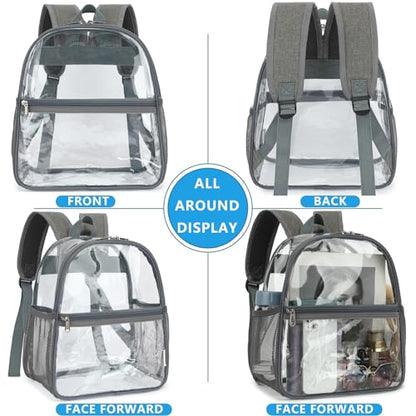 Fammart Clear Backpack Stadium Approved 12x6x12 - Kids & Small Adult Transparent Backpack for School, Work, Sports, Concerts - Clear Bag - color: Grey