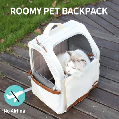 Large Cat Carrier Backpack, Shaded Small Dog Backpack with Breathable Mesh, Soft Side Safety Pet Backpack for Hiking, Travel, Outdoor, White - color: White