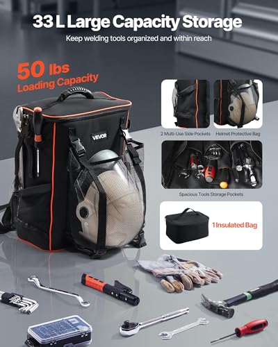 VEVOR Welding Backpack, 35.6L Welder Backpack for Tools and Helmet, 600D Polyester Extreme Gear Pack with Helmet Catch Bag, Multi-Purpose Gear Storage Bag for Welding, Outdoor Camping, Mountaineering - style: 600D Polyester-2