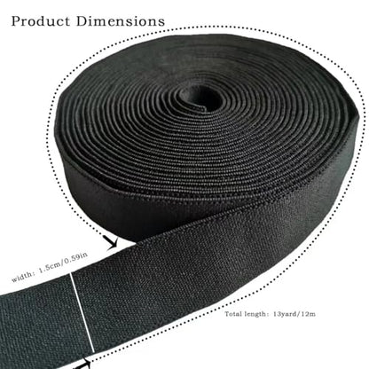 Tovyzalg Elastic Band for Sewing, Black Width Flat Elastic Cord, Knit Bands for Sewing Waistband and Pants Waist, Stretchy Flat Fabric Strap Knit Elastic Band for Wig, Wide 0.59 Inch 13 Yard