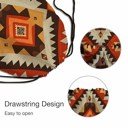 Drawstring Backpack Gym Backpack Geometric Seamless Pattern Lightweight Waterproof Aztec Navajo Native American Southwest Ethnic Style 14x16.9 Inch - color: Geometric Seamless Pattern