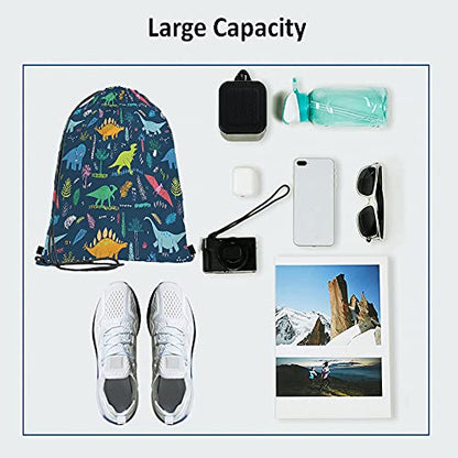 Dinosaur Drawstring Backpack Bag - Cute Cartoon Animal Funny Cool Colorful Dino Tropical Palm Leaf Sport Gym Sack Drawstring Bag for Men Women - color: Multi-a89