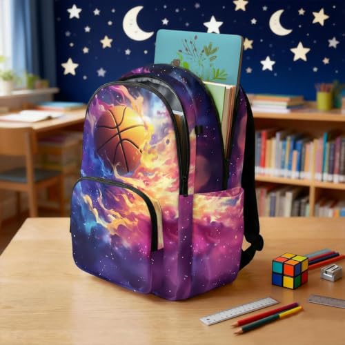 Suobstales Basketball Cloud Print Kids Backpack for School Girls Boys Heavy Duty Backpack Student Bookbag Schoolbag Shoulder Bags College Travel Lightweight Book Bag with Zipper Pocket - color: Basketball Cloud