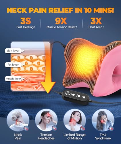 Graphene Magnetic Neck Stretcher for Deeper Pain Relief, Instant Heating Pad Cervical Traction Device Pillow, Neck Cloud for TMJ Tension Muscle Migraine, Gifts for Women, Mom, Men(Pink) - color: Pink