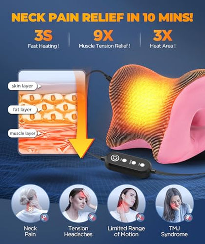 Graphene Magnetic Neck Stretcher for Deeper Pain Relief, Instant Heating Pad Cervical Traction Device Pillow, Neck Cloud for TMJ Tension Muscle Migraine, Gifts for Women, Mom, Men(Pink) - color: Pink
