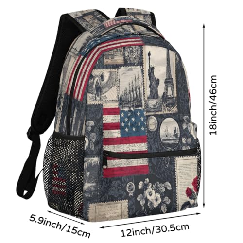 Flag Kids Backpack for Girl Boy Waterproof Kids Back Pack | Retro Art School Bookbag fit Women Men Lightweight Rucksack Casual Daypack Carry On Bag for Work Hiking Camping Gym Travel - color: American Flag Retro Art
