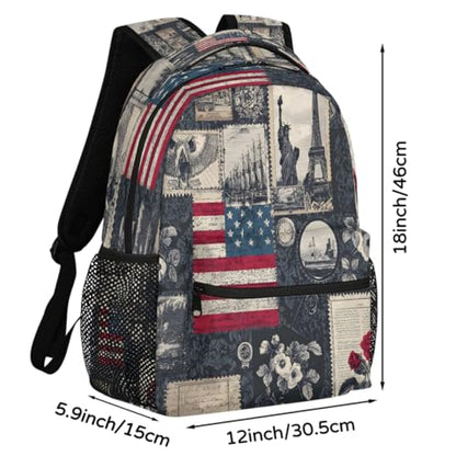 Flag Kids Backpack for Girl Boy Waterproof Kids Back Pack | Retro Art School Bookbag fit Women Men Lightweight Rucksack Casual Daypack Carry On Bag for Work Hiking Camping Gym Travel - color: American Flag Retro Art