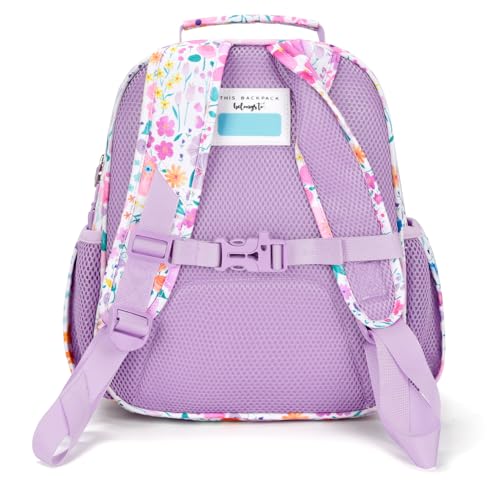 mibasies Kids Backpack for Girls 5-8: Water-Resistant School Bookbag for Kindergarten and Elementary - Flower Light Purple - color: Flower Light Purple, style: Kids-15"h