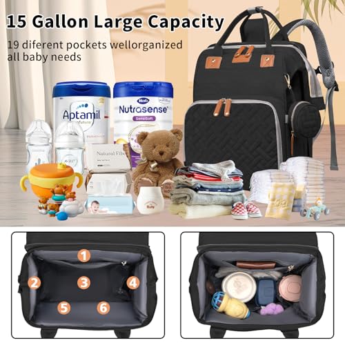 Baby Diaper Bags with Changing Station, Multifunctional Diaper Bag Backpack for Moms Dads with USB Charging Port, Waterproof Travel Diaper, Baby Shower Gifts for Baby Boy & Girls (Black) - color: Black