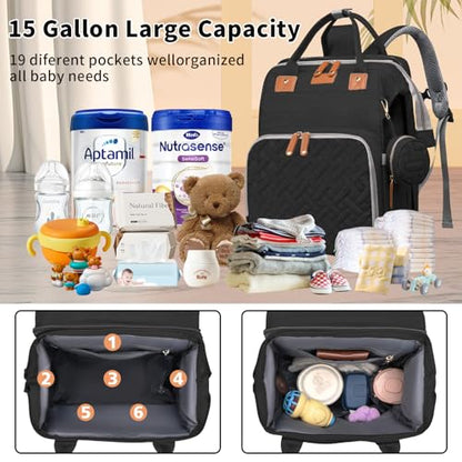 Baby Diaper Bags with Changing Station, Multifunctional Diaper Bag Backpack for Moms Dads with USB Charging Port, Waterproof Travel Diaper, Baby Shower Gifts for Baby Boy & Girls (Black) - color: Black