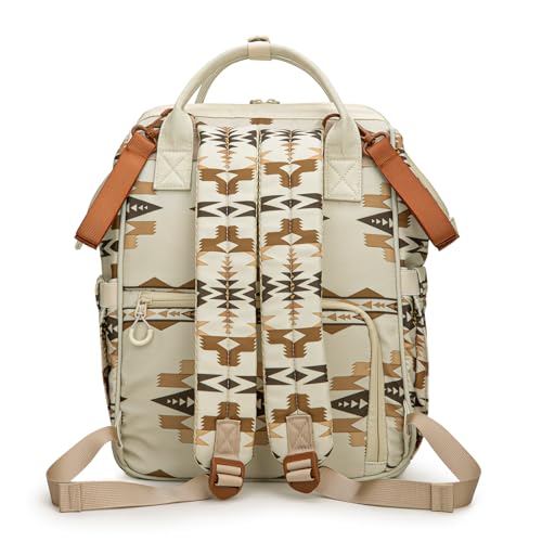 Montana West Wrangler Diaper Bag Backpack Aztec Callie Bag Travel Backpack Purses Western Multi-Function Baby Bags for Mom - color: 3pcs Off White