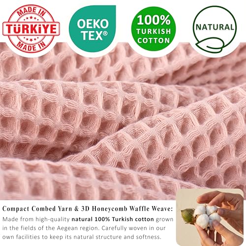 PÜSKÜL Natural 100% Turkish Cotton Waffle Bath Towels Set of 2-Piece | 32x63 inch Extra Large Absorbent Quick-Dry Lightweight Spa Towel | Luxury Sauna Accessories (Pink Powder Bath Towels - Pack of 2) - color: Pink Powder