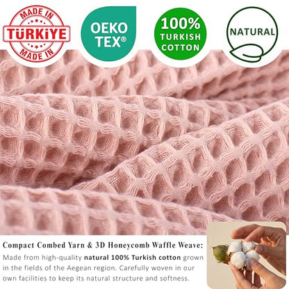 PÜSKÜL Natural 100% Turkish Cotton Waffle Bath Towels Set of 2-Piece | 32x63 inch Extra Large Absorbent Quick-Dry Lightweight Spa Towel | Luxury Sauna Accessories (Pink Powder Bath Towels - Pack of 2) - color: Pink Powder