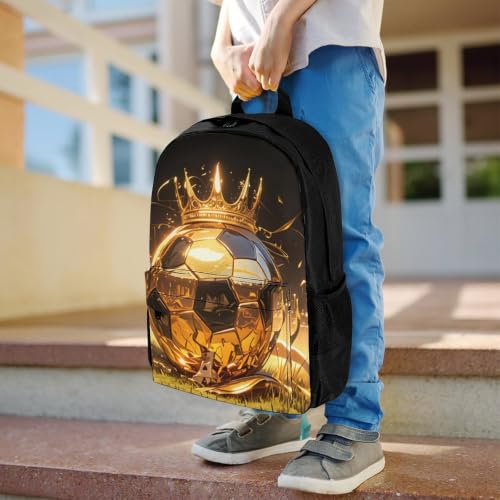 Soccer Crown King Backpack, Durable Polyester Daypack with Laptop Compartment, Reinforced Bottom, Adjustable Shoulder Straps And Multi Pockets for Travel And Daily Use - color: Soccer Crown King