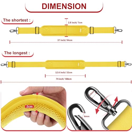 ZINZ 74" Shoulder Strap with Fixed Pad and Dual Balanced Buckles，Yellow - color: Yellow