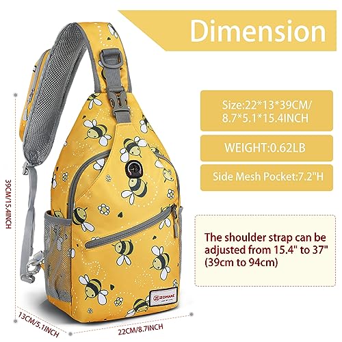 ZOMAKE Sling Bag,Small Crossbody Sling Backpack,Water Resistant Shoulder Daypack for Travel,Anti Thief Chest Bag for Hiking(Bee Yellow) - color: Bee Yellow