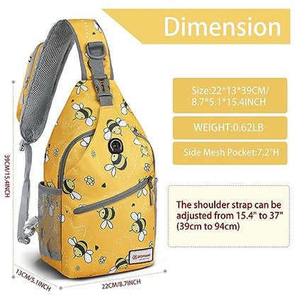 ZOMAKE Sling Bag,Small Crossbody Sling Backpack,Water Resistant Shoulder Daypack for Travel,Anti Thief Chest Bag for Hiking(Bee Yellow) - color: Bee Yellow